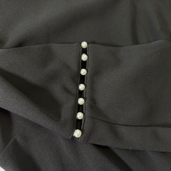 Calvin Klein Little Black Sheath Dress | NWT Size 2 | Bell Sleeve Pearl Detail - Picture 12 of 13